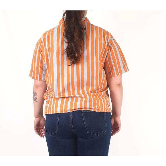 Marimekko + Uniqlo Short Sleeve Collared Striped Shirt Orange Womens Size XS - Picture 2 of 6
